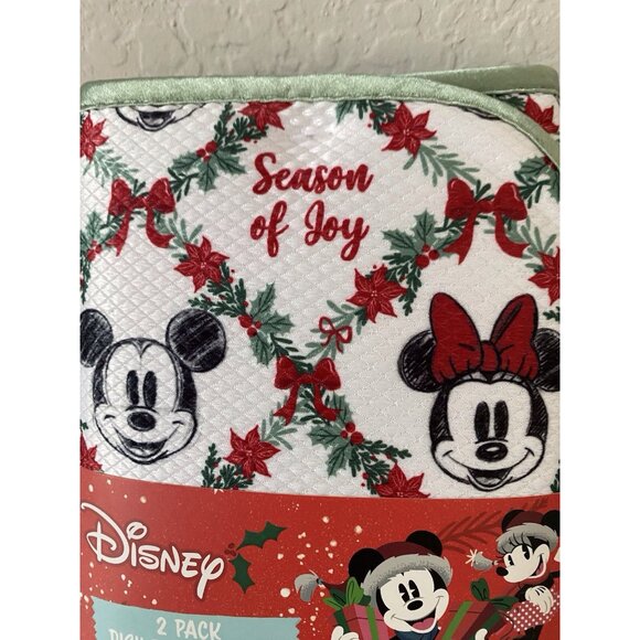 2 Pk Disney Mickey Minnie Dish Drying Mats 16" x 18" Christmas Wreath Holiday - Picture 4 of 16